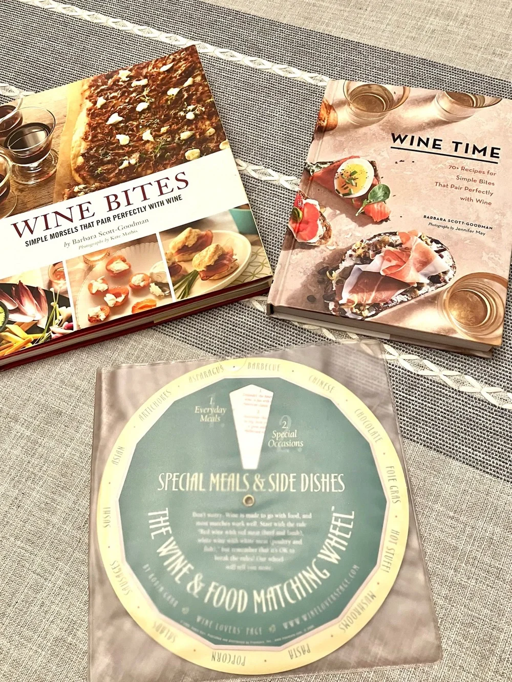 2 Wine & small plates cookbooks with 2-sided Wine and Food Matching Wheel